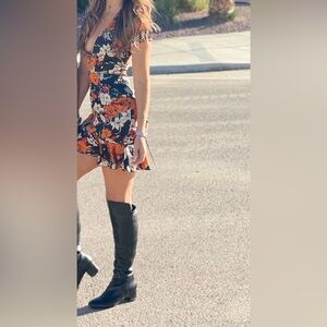 PLT Black and Orange Floral Backless Dress